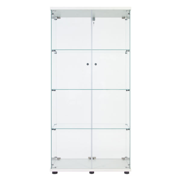 English Elm Led Strip Light Display Cabinet - Stylish Two-Door Glass Showcase With 4 Adjustable Shelves & Lock W1510S00013