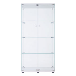 English Elm Led Strip Light Display Cabinet - Stylish Two-Door Glass Showcase With 4 Adjustable Shelves & Lock W1510S00013