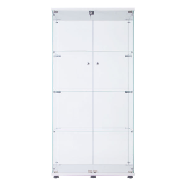 English Elm Led Strip Light Display Cabinet - Stylish Two-Door Glass Showcase With 4 Adjustable Shelves & Lock W1510S00013