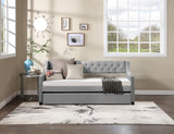 English Elm Twin Size Upholstered Daybed With Trundle,Sturdy Wood Bedframe W/ Bedframe Tufted Button & Copper Nail On Arms Design,Perfect For Bedroom,Guest Room Furniture,No Box Spring Needed