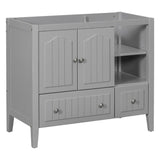 English Elm 36" Bathroom Vanity Base Only, Solid Wood Frame and Mdf Boards, Grey