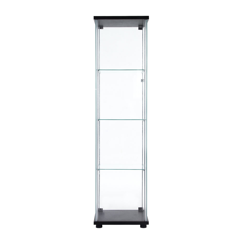 English Elm One sleek glass display cabinet with one door and 4 adjustable shelves for showcasing décor and collectibles Black W151064124