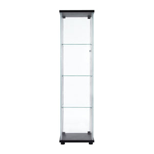 English Elm One sleek glass display cabinet with one door and 4 adjustable shelves for showcasing décor and collectibles Black W151064124