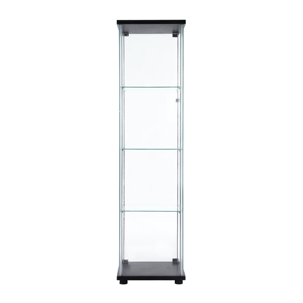 English Elm One sleek glass display cabinet with one door and 4 adjustable shelves for showcasing décor and collectibles Black W151064124