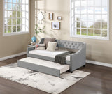 Twin Upholstered Daybed with Trundle, Wood Bedframe, Tufted Button, Copper Nail Design - Bedroom, Guest Room Furniture