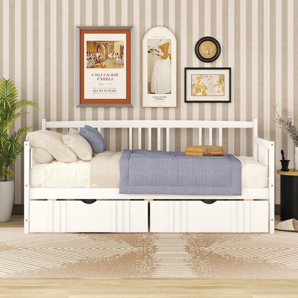 English Elm Twin Pine Wood Daybed with Storage Drawers for Guest or Kids Room Decor WF295029AAK