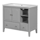 English Elm [Video] 36" Bathroom Vanity With Ceramic Basin, Bathroom Storage Cabinet With Two Doors and Drawers, Solid Frame, Metal Handles, Grey (Old Sku: Jl000003Aae)