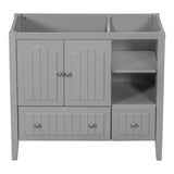 English Elm 36" Bathroom Vanity Base Only, Solid Wood Frame and Mdf Boards, Grey