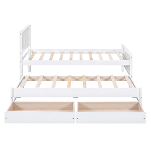 English Elm Twin Twin Size Platform Bed with Trundle and Roll-Out Drawers, Solid Pine & MDF, Rustic Modern Storage White WF298815AAK