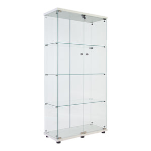 English Elm Led Strip Light Display Cabinet - Stylish Two-Door Glass Showcase With 4 Adjustable Shelves & Lock W1510S00013