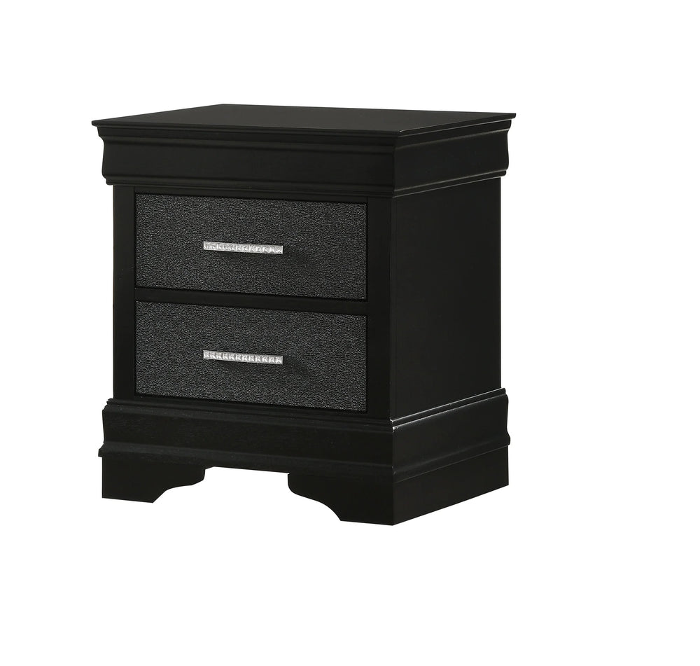 English Elm 1pc Modern Glam Nightstand Black Finish Solid Wood Two Drawers Crystal Button Tufted Accent 21.7" B01181413