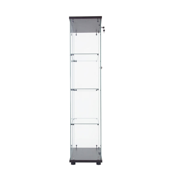 English Elm Led Display Cabinet With 4 Shelves & Security Lock - Elegant Black Glass Showcase With Led Lighting W1510S00012