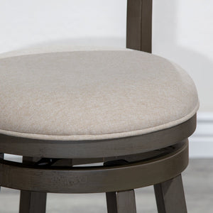 English Elm 24" Stylish Counter Height Swivel Stool With Beige Fabric Seat & Weathered Gray Finish, Perfect For Dining B04660696