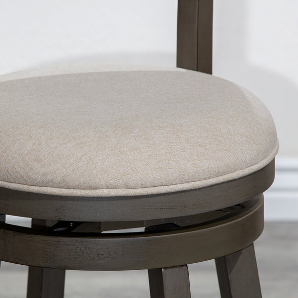 English Elm 24" Stylish Counter Height Swivel Stool With Beige Fabric Seat & Weathered Gray Finish, Perfect For Dining B04660696