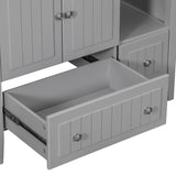 English Elm [Video] 36" Bathroom Vanity With Ceramic Basin, Bathroom Storage Cabinet With Two Doors and Drawers, Solid Frame, Metal Handles, Grey (Old Sku: Jl000003Aae)