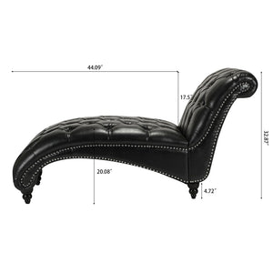 English Elm Tufted Armless Chaise Lounge with Birch Legs Deep Seat Velvet Upholstered Accent Black Pu W68039274