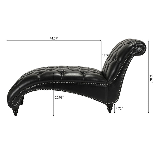 English Elm Tufted Armless Chaise Lounge with Birch Legs Deep Seat Velvet Upholstered Accent Black Pu W68039274