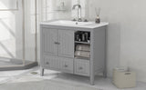 English Elm [Video] 36" Bathroom Vanity With Ceramic Basin, Bathroom Storage Cabinet With Two Doors and Drawers, Solid Frame, Metal Handles, Grey (Old Sku: Jl000003Aae)