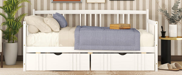 English Elm Twin Pine Wood Daybed with Storage Drawers for Guest or Kids Room Decor WF295029AAK