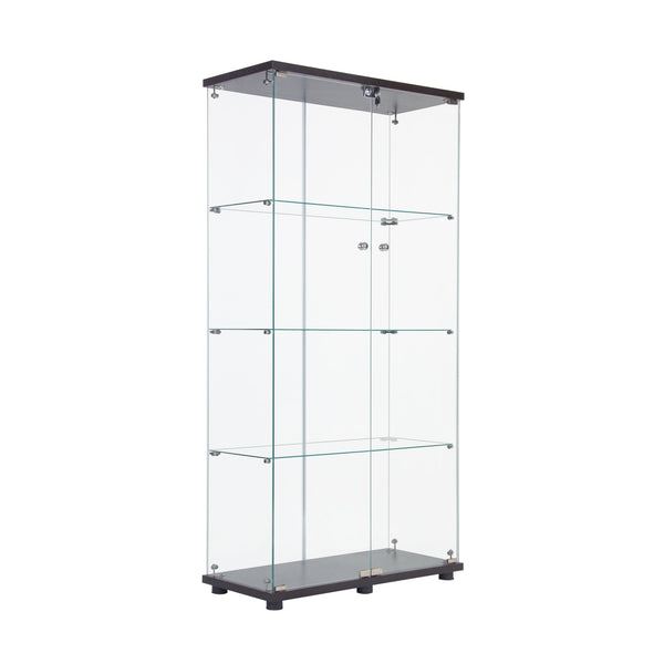 English Elm Led Display Cabinet With 4 Shelves & Security Lock - Elegant Black Glass Showcase With Led Lighting W1510S00012