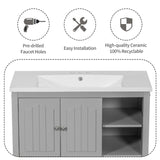 English Elm [Video] 36" Bathroom Vanity With Ceramic Basin, Bathroom Storage Cabinet With Two Doors and Drawers, Solid Frame, Metal Handles, Grey (Old Sku: Jl000003Aae)