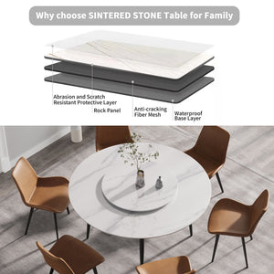English Elm 59.05"Modern 59.05" Modern Round Dining Table With 31.5" Rotating Turntable - Seats 6 | Stylish & Functional Design W1535S00011