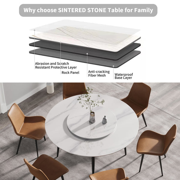 English Elm 59.05"Modern 59.05" Modern Round Dining Table With 31.5" Rotating Turntable - Seats 6 | Stylish & Functional Design W1535S00011