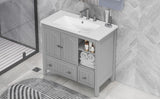 English Elm [Video] 36" Bathroom Vanity With Ceramic Basin, Bathroom Storage Cabinet With Two Doors and Drawers, Solid Frame, Metal Handles, Grey (Old Sku: Jl000003Aae)