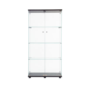 English Elm Led Display Cabinet With 4 Shelves & Security Lock - Elegant Black Glass Showcase With Led Lighting W1510S00012