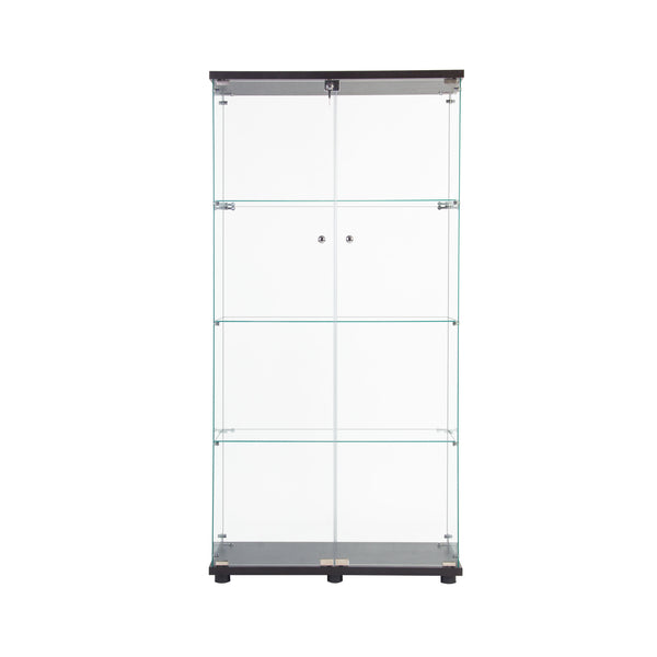 English Elm Led Display Cabinet With 4 Shelves & Security Lock - Elegant Black Glass Showcase With Led Lighting W1510S00012