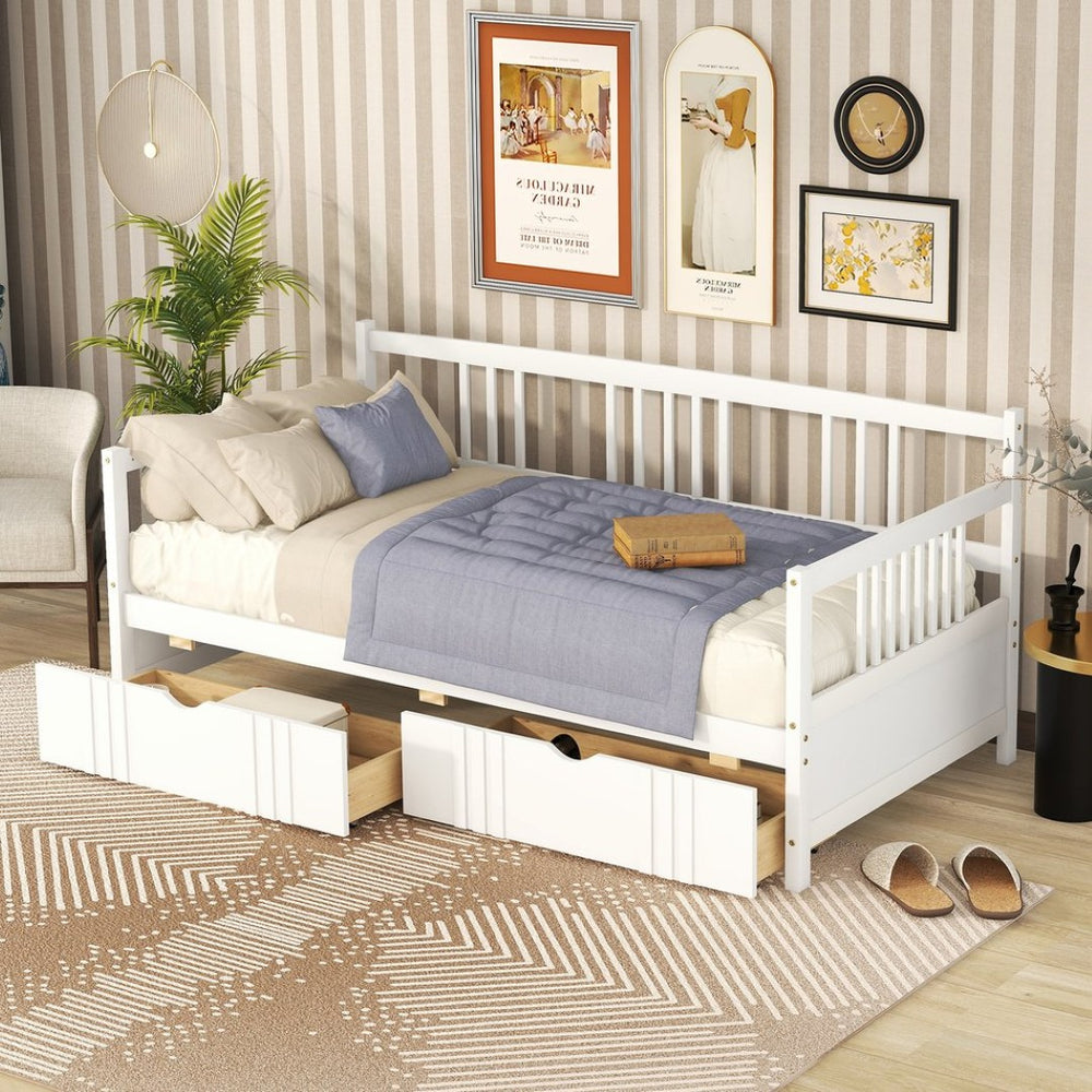 English Elm Twin Pine Wood Daybed with Storage Drawers for Guest or Kids Room Decor WF295029AAK