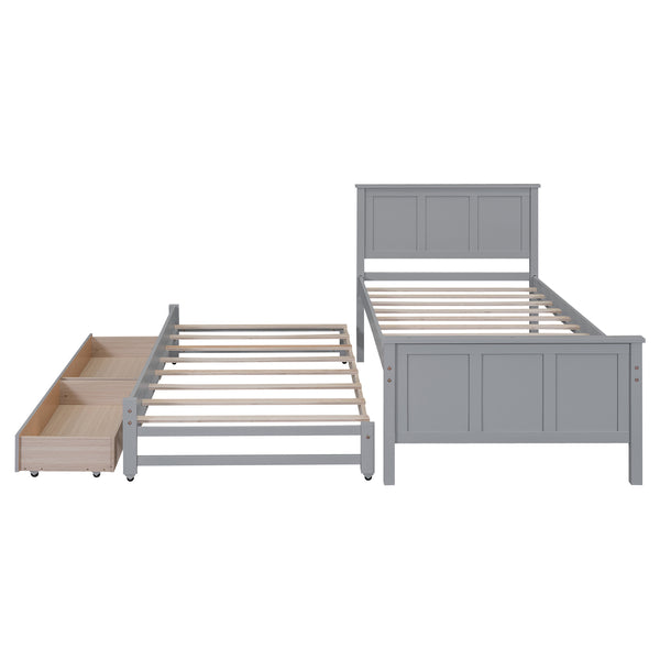English Elm Twin Twin Size Platform Bed with Trundle and Roll-Out Drawers, Solid Pine & MDF, Rustic Modern Storage Gray WF298815AAE