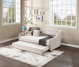 English Elm Upholstered Daybed With Trundle, Twin Size Frame, Beige Velvet