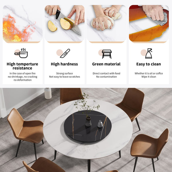 English Elm 59.05"Modern Round Dining Table With Lazy Susan - Stylish Black Metal Base For 6-Person Dining Experience W1535S00016