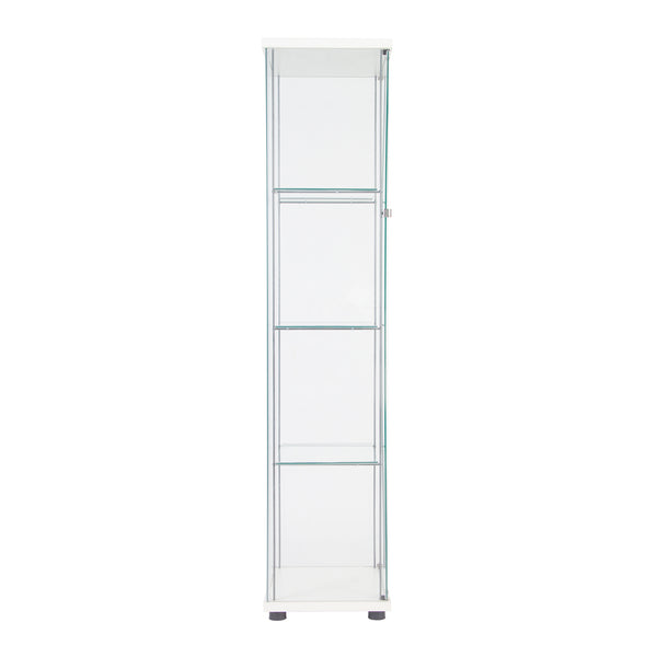 English Elm One sleek glass display cabinet with one door and 4 adjustable shelves for showcasing décor and collectibles White W151064125