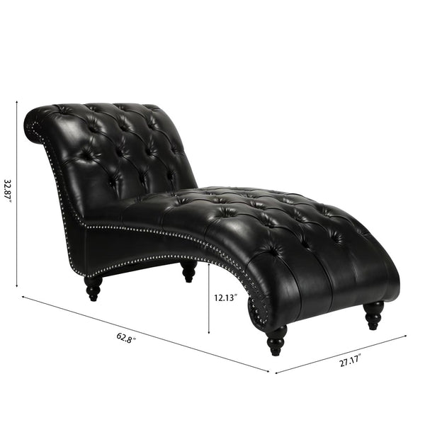 English Elm Tufted Armless Chaise Lounge with Birch Legs Deep Seat Velvet Upholstered Accent Black Pu W68039274