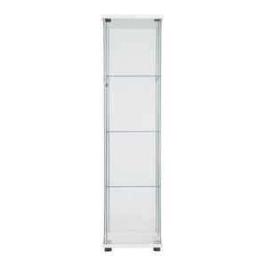 English Elm One sleek glass display cabinet with one door and 4 adjustable shelves for showcasing décor and collectibles White W151064125