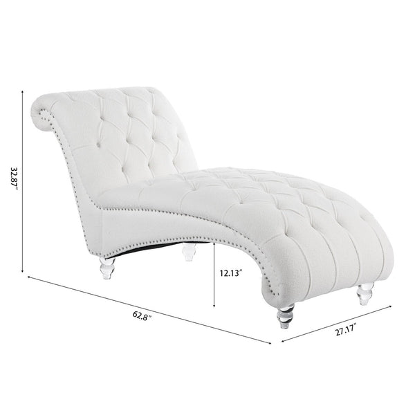 English Elm Tufted Velvet Armless Chaise Lounge with Acrylic Legs for Bedroom or Reading Nook W68056671