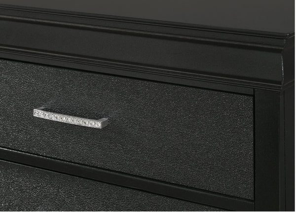 English Elm 1pc Modern Glam Nightstand Black Finish Solid Wood Two Drawers Crystal Button Tufted Accent 21.7" B01181413