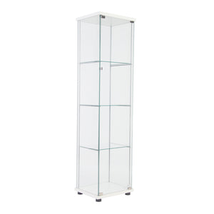 English Elm One sleek glass display cabinet with one door and 4 adjustable shelves for showcasing décor and collectibles White W151064125