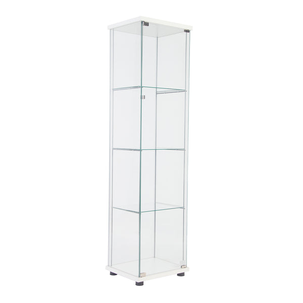 English Elm One sleek glass display cabinet with one door and 4 adjustable shelves for showcasing décor and collectibles White W151064125