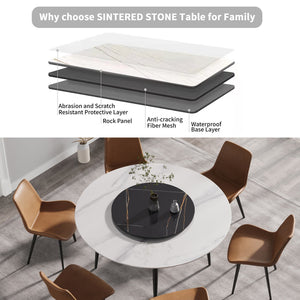 English Elm 59.05"Modern Round Dining Table With Lazy Susan - Stylish Black Metal Base For 6-Person Dining Experience W1535S00016