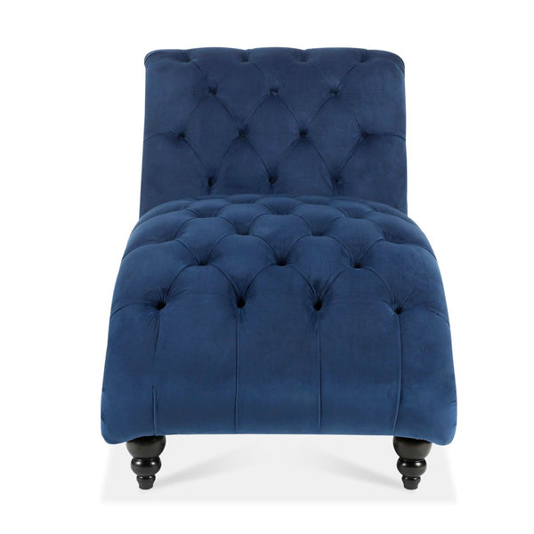 English Elm Tufted Armless Chaise Lounge with Birch Legs Deep Seat Velvet Upholstered Accent W68039272