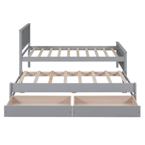 English Elm Twin Twin Size Platform Bed with Trundle and Roll-Out Drawers, Solid Pine & MDF, Rustic Modern Storage Gray WF298815AAE