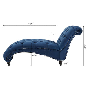 English Elm Tufted Armless Chaise Lounge with Birch Legs Deep Seat Velvet Upholstered Accent W68039272