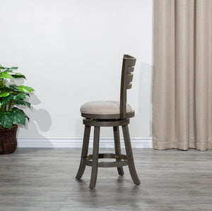 English Elm 24" Stylish Counter Height Swivel Stool With Beige Fabric Seat & Weathered Gray Finish, Perfect For Dining B04660696