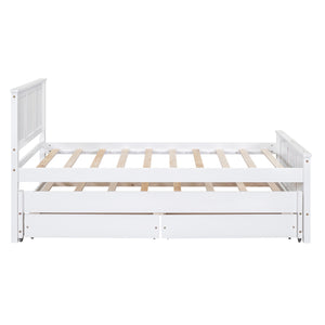 English Elm Twin Twin Size Platform Bed with Trundle and Roll-Out Drawers, Solid Pine & MDF, Rustic Modern Storage White WF298815AAK