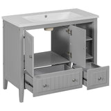 English Elm [Video] 36" Bathroom Vanity With Ceramic Basin, Bathroom Storage Cabinet With Two Doors and Drawers, Solid Frame, Metal Handles, Grey (Old Sku: Jl000003Aae)