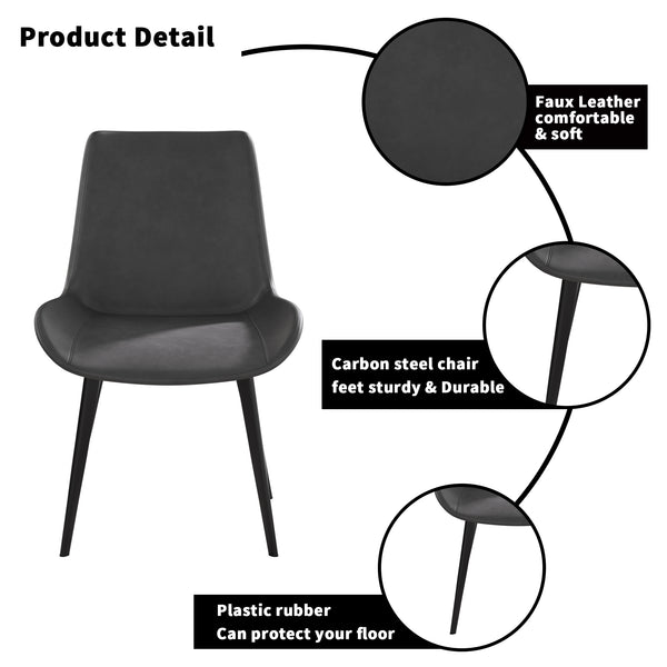 English Elm Modern Faux Leather Dining Chair with Metal Legs, Water & Stain Resistant Upholstered Seat, 280lb Capacity Black+ Gray W153565882