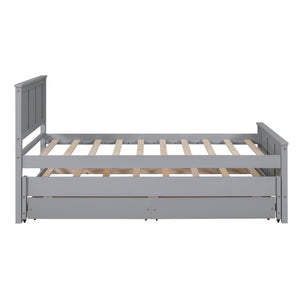 English Elm Twin Twin Size Platform Bed with Trundle and Roll-Out Drawers, Solid Pine & MDF, Rustic Modern Storage Gray WF298815AAE